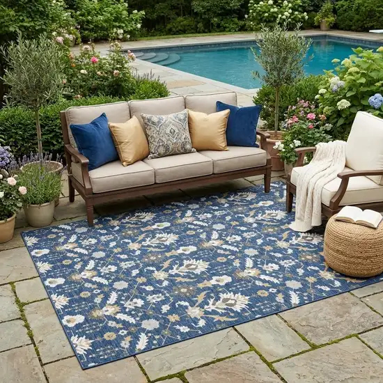 Navy Blue And Blue Oriental Washable Indoor Outdoor Area Rug Photo 1