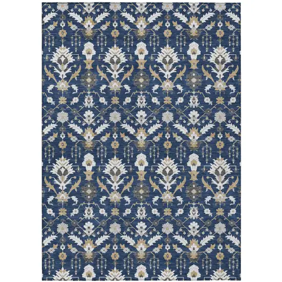 Navy Blue And Blue Oriental Washable Indoor Outdoor Area Rug Photo 2
