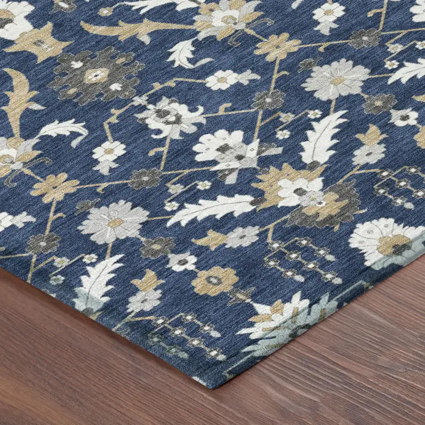 Navy Blue And Blue Oriental Washable Indoor Outdoor Area Rug Photo 3