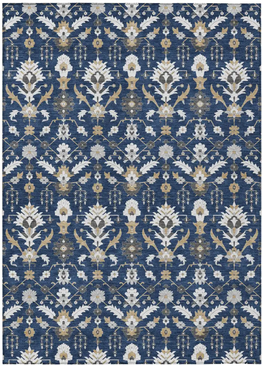 Navy Blue And Blue Oriental Washable Indoor Outdoor Area Rug Photo 2