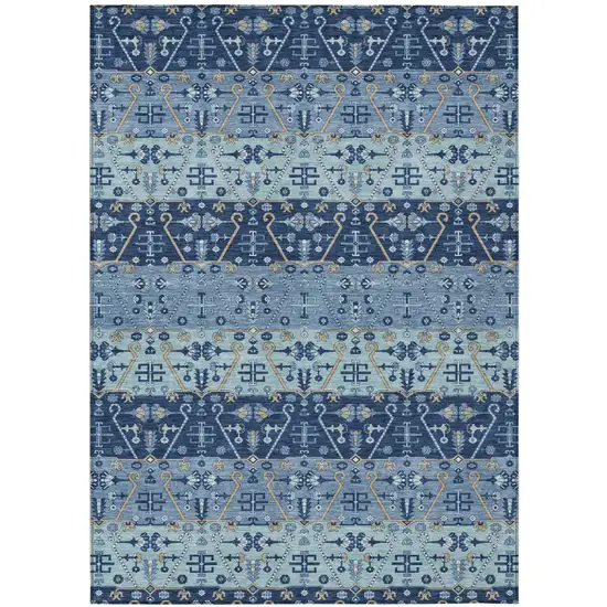 Navy Blue And Blue Oriental Washable Indoor Outdoor Area Rug Photo 2
