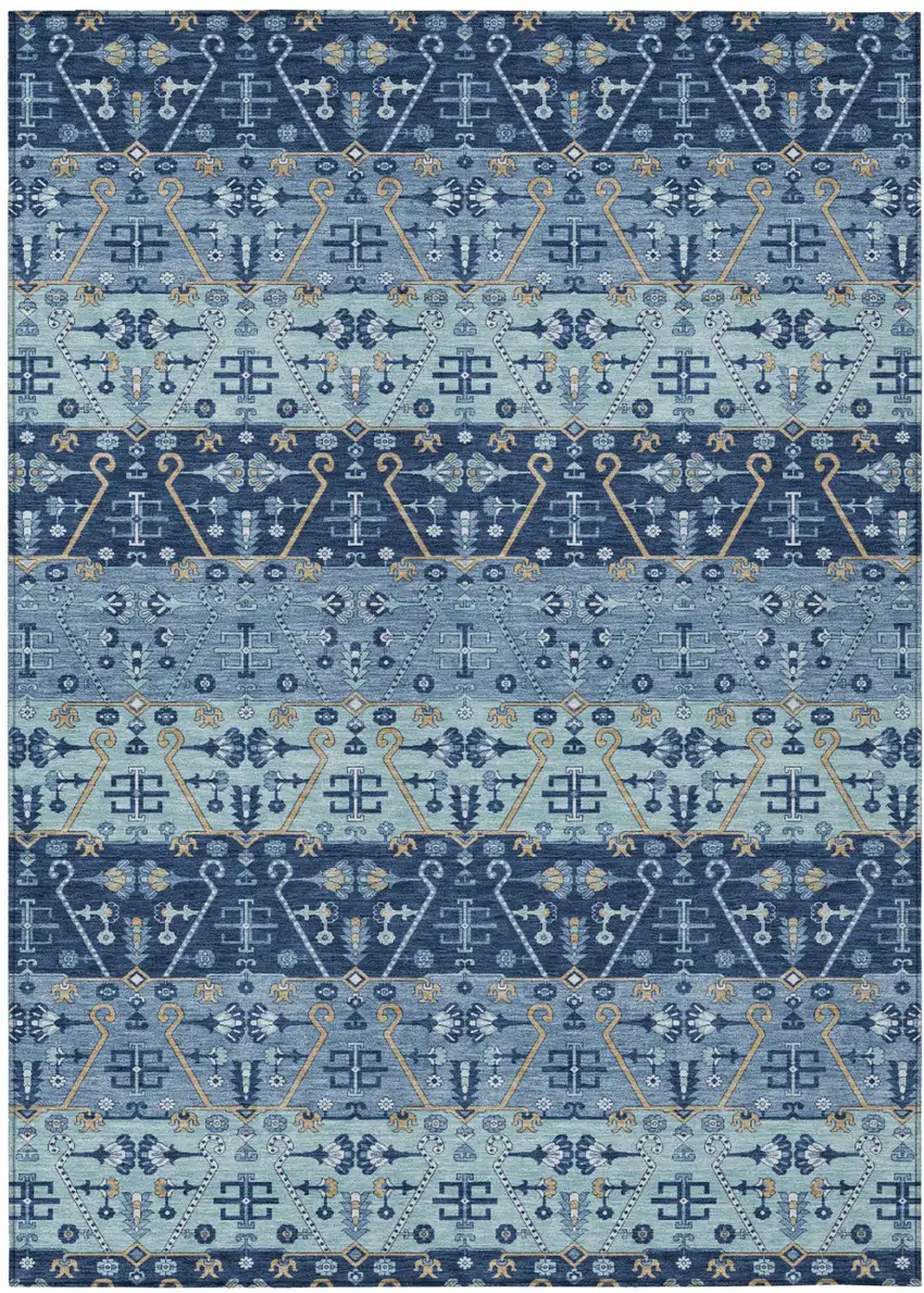 Navy Blue And Blue Oriental Washable Indoor Outdoor Area Rug Photo 2