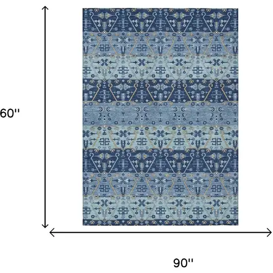 Navy Blue And Blue Oriental Washable Indoor Outdoor Area Rug Photo 5