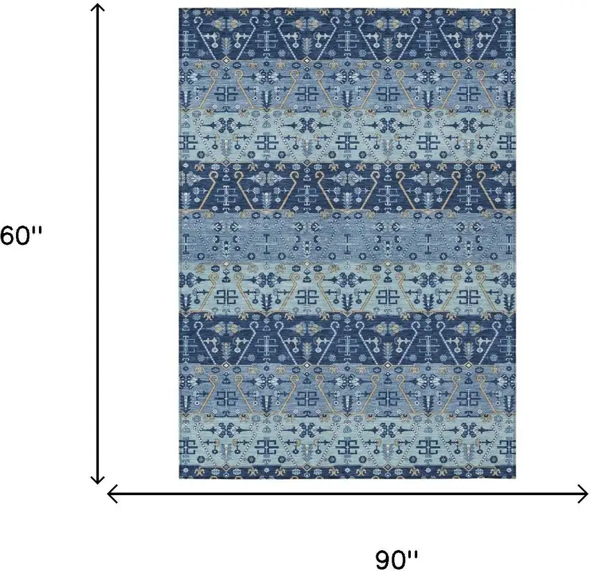 Navy Blue And Blue Oriental Washable Indoor Outdoor Area Rug Photo 5