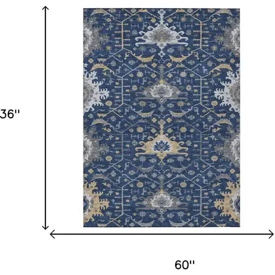 Navy Blue And Blue Oriental Washable Indoor Outdoor Area Rug Photo 5
