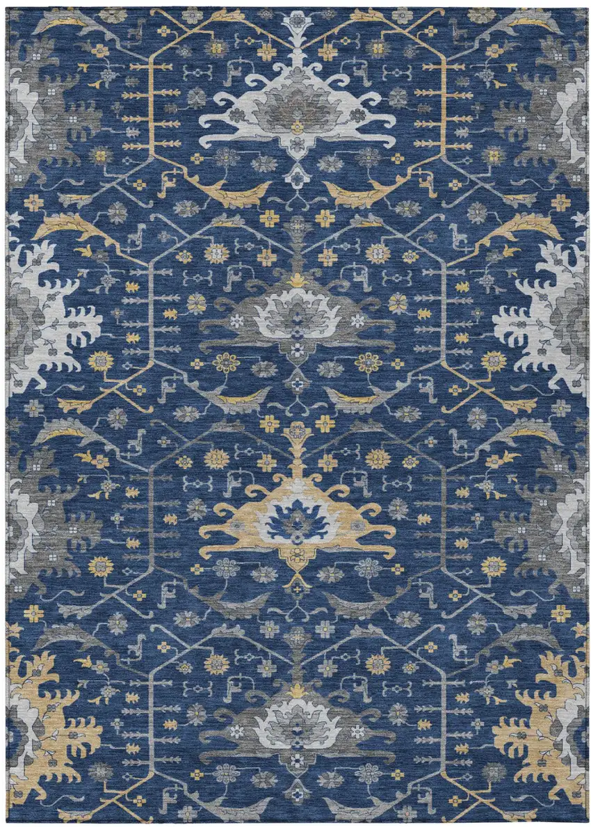 Navy Blue And Blue Oriental Washable Indoor Outdoor Area Rug Photo 2