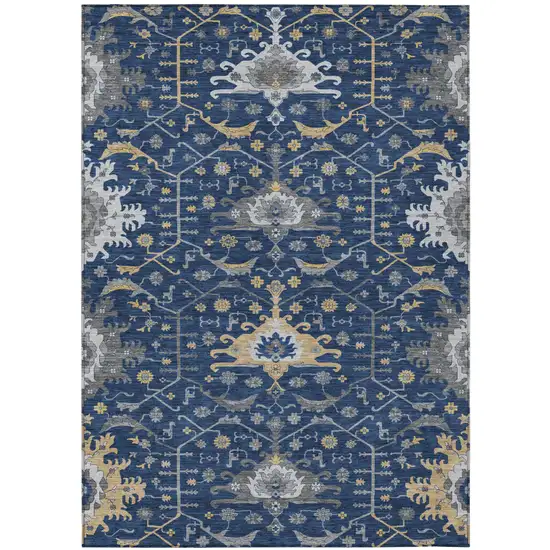 Navy Blue And Blue Oriental Washable Indoor Outdoor Area Rug Photo 2