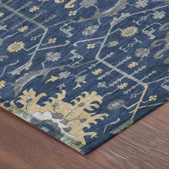 Navy Blue And Blue Oriental Washable Indoor Outdoor Area Rug Photo 3