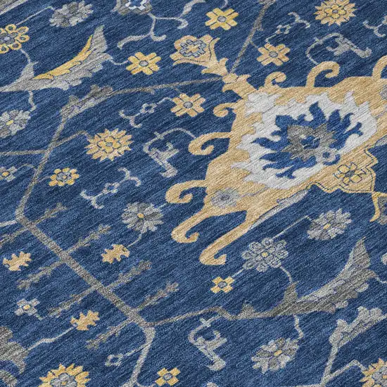 Navy Blue And Blue Oriental Washable Indoor Outdoor Area Rug Photo 4
