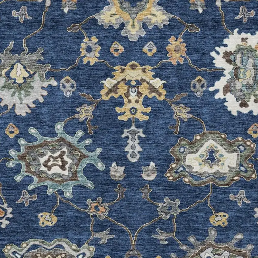 Navy Blue And Blue Oriental Washable Indoor Outdoor Area Rug Photo 2