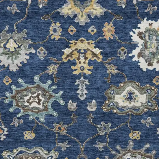 Navy Blue And Blue Oriental Washable Indoor Outdoor Area Rug Photo 2