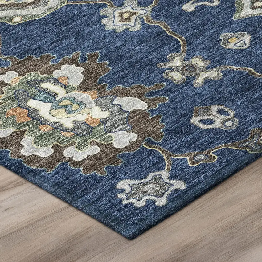 Navy Blue And Blue Oriental Washable Indoor Outdoor Area Rug Photo 4