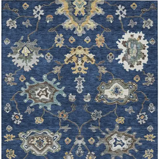 Navy Blue And Blue Oriental Washable Indoor Outdoor Area Rug Photo 3