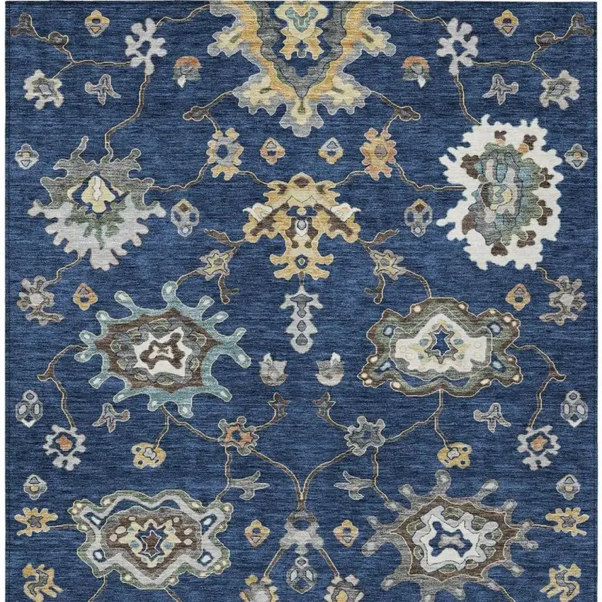 Navy Blue And Blue Oriental Washable Indoor Outdoor Area Rug Photo 3