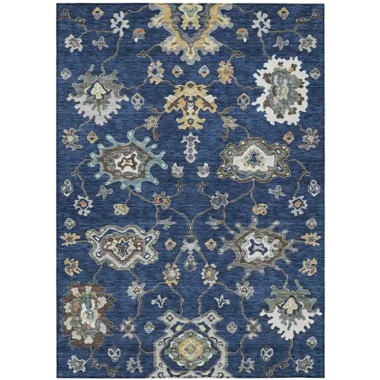 Navy Blue And Blue Oriental Washable Indoor Outdoor Area Rug Photo 1