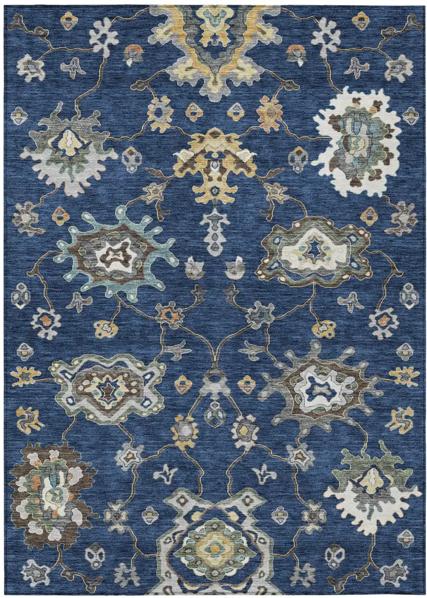 Navy Blue And Blue Oriental Washable Indoor Outdoor Area Rug Photo 1