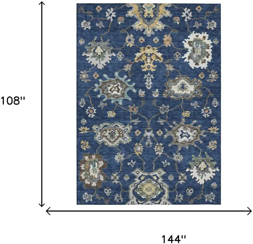 Navy Blue And Blue Oriental Washable Indoor Outdoor Area Rug Photo 6