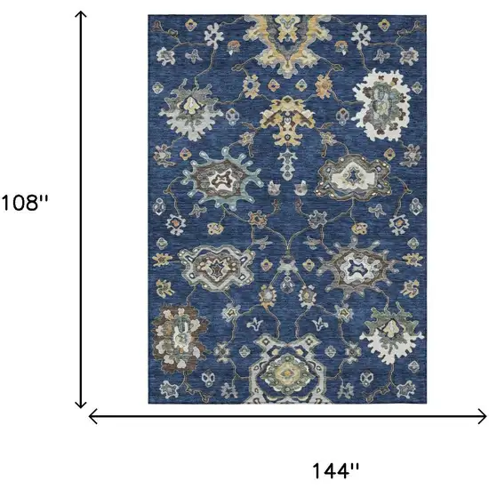 Navy Blue And Blue Oriental Washable Indoor Outdoor Area Rug Photo 6