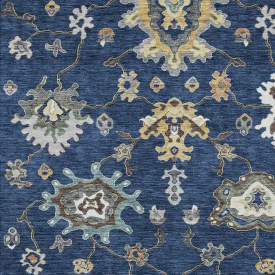 Navy Blue And Blue Oriental Washable Indoor Outdoor Area Rug Photo 2