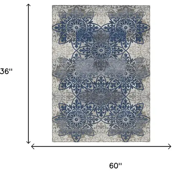 Navy Blue And Blue Oriental Washable Indoor Outdoor Area Rug Photo 6