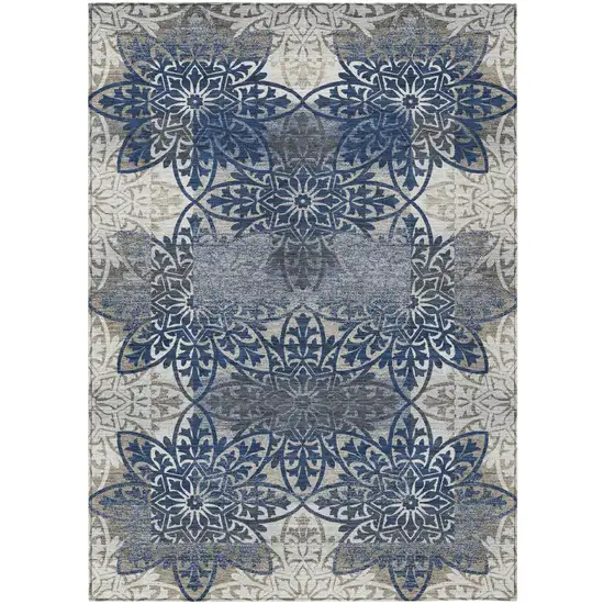 Navy Blue And Blue Oriental Washable Indoor Outdoor Area Rug Photo 2