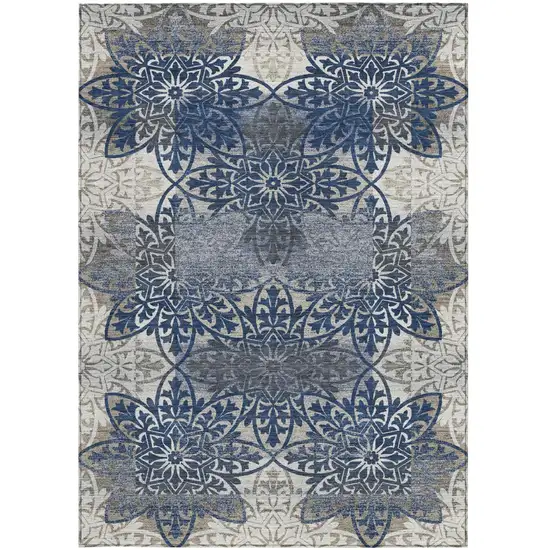 Navy Blue And Blue Oriental Washable Indoor Outdoor Area Rug Photo 3