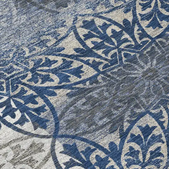 Navy Blue And Blue Oriental Washable Indoor Outdoor Area Rug Photo 5