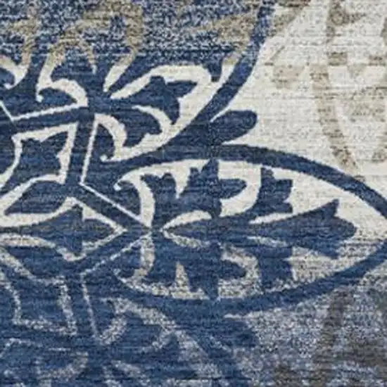 Navy Blue And Blue Oriental Washable Indoor Outdoor Area Rug Photo 2