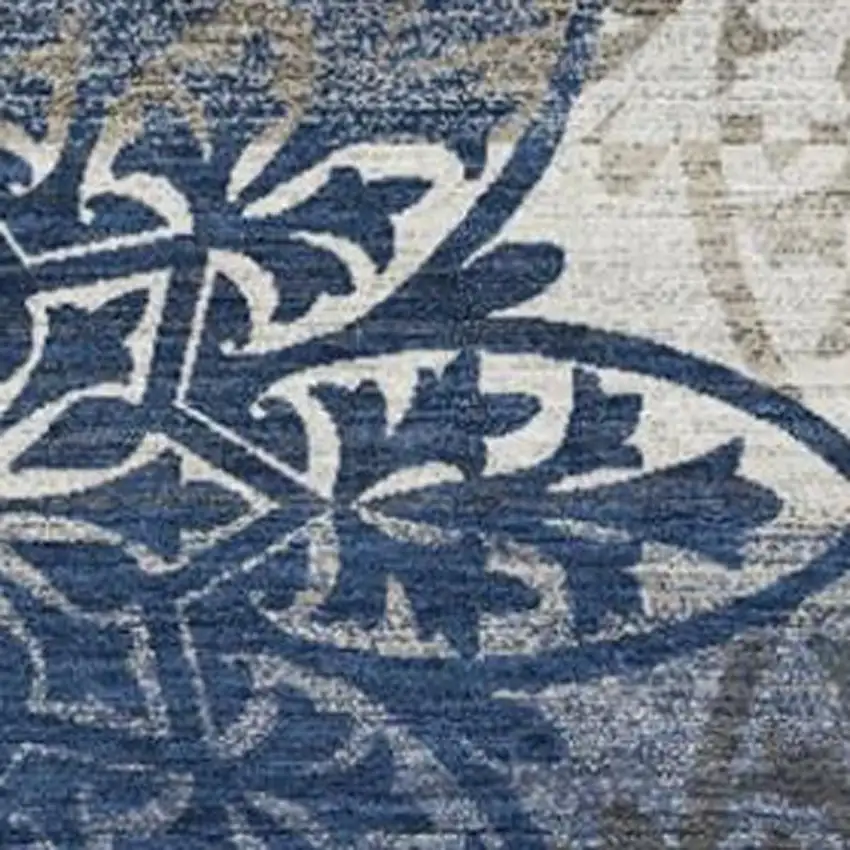 Navy Blue And Blue Oriental Washable Indoor Outdoor Area Rug Photo 2