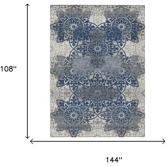 Navy Blue And Blue Oriental Washable Indoor Outdoor Area Rug Photo 6