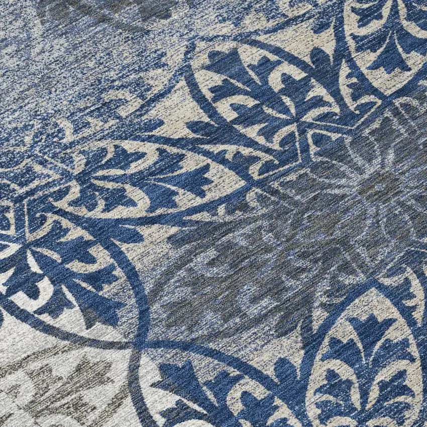 Navy Blue And Blue Oriental Washable Indoor Outdoor Area Rug Photo 5