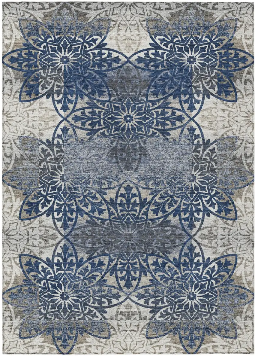 Navy Blue And Blue Oriental Washable Indoor Outdoor Area Rug Photo 1
