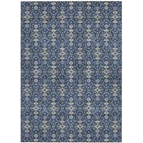 Navy Blue And Blue Oriental Washable Indoor Outdoor Area Rug Photo 3
