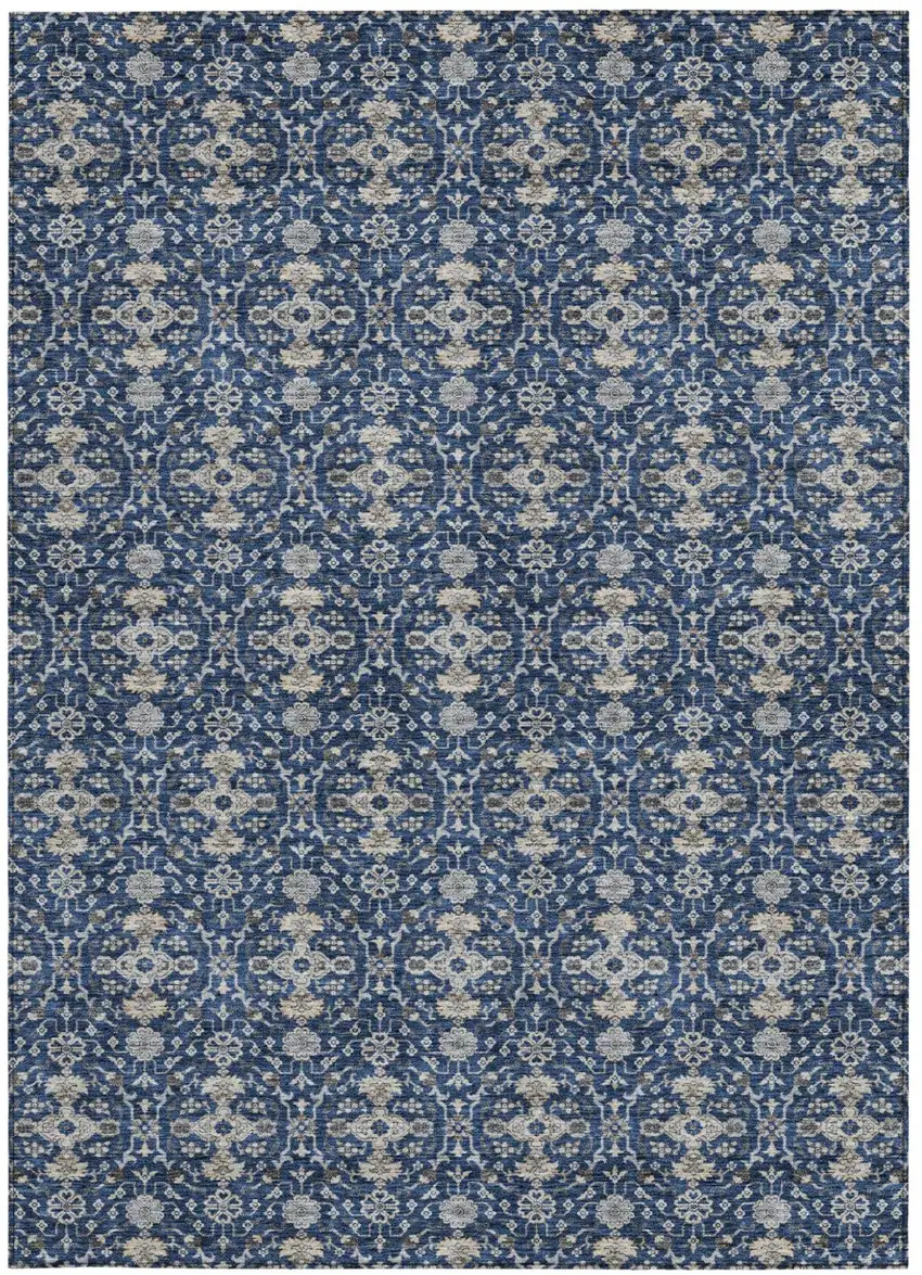 Navy Blue And Blue Oriental Washable Indoor Outdoor Area Rug Photo 3