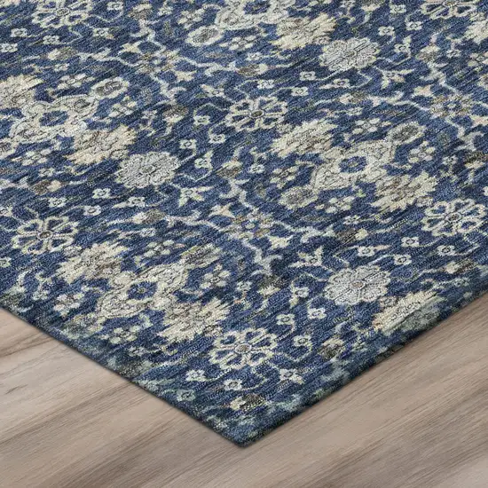 Navy Blue And Blue Oriental Washable Indoor Outdoor Area Rug Photo 4