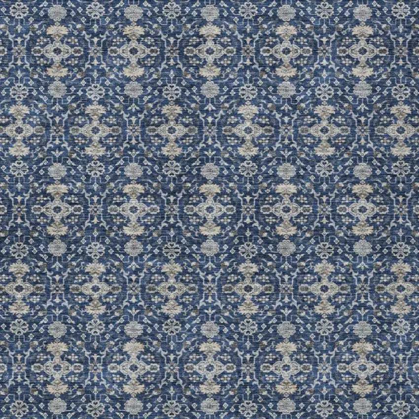 Navy Blue And Blue Oriental Washable Indoor Outdoor Area Rug Photo 3