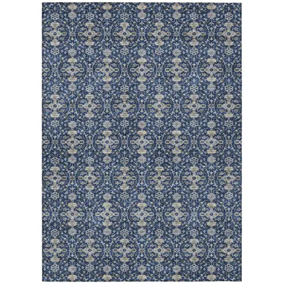 Navy Blue And Blue Oriental Washable Indoor Outdoor Area Rug Photo 1