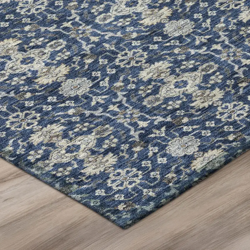 Navy Blue And Blue Oriental Washable Indoor Outdoor Area Rug Photo 4