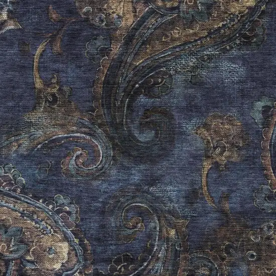 Navy Blue And Blue Paisley Washable Indoor Outdoor Area Rug Photo 3