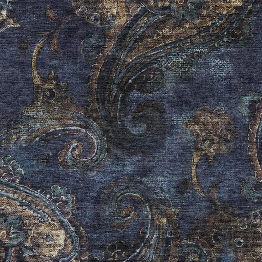 Navy Blue And Blue Paisley Washable Indoor Outdoor Area Rug Photo 3
