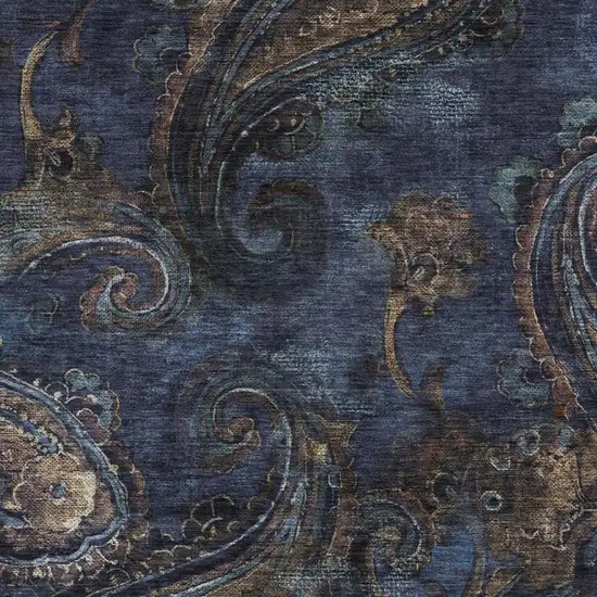 Navy Blue And Blue Paisley Washable Indoor Outdoor Area Rug Photo 3