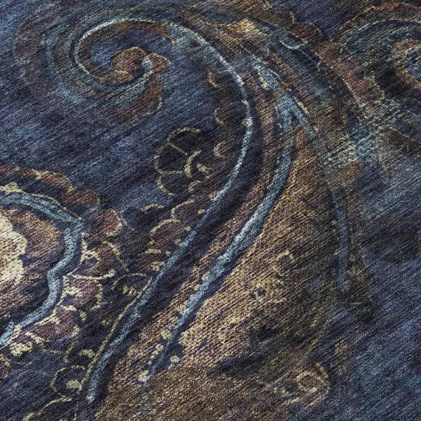 Navy Blue And Blue Paisley Washable Indoor Outdoor Area Rug Photo 6