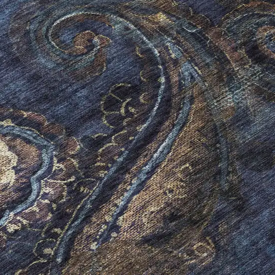 Navy Blue And Blue Paisley Washable Indoor Outdoor Area Rug Photo 6