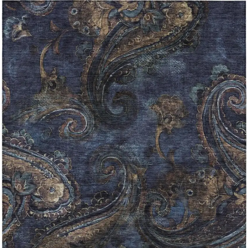 Navy Blue And Blue Paisley Washable Indoor Outdoor Area Rug Photo 4