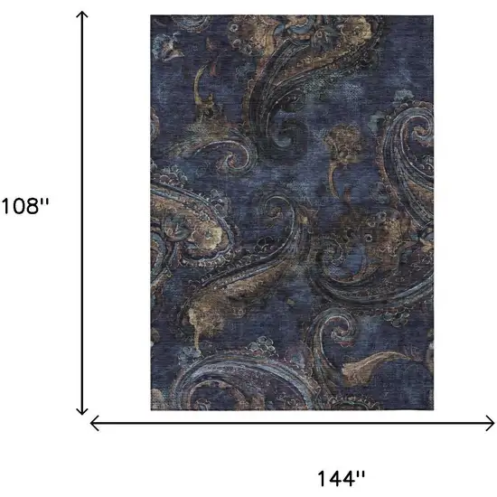 Navy Blue And Blue Paisley Washable Indoor Outdoor Area Rug Photo 7
