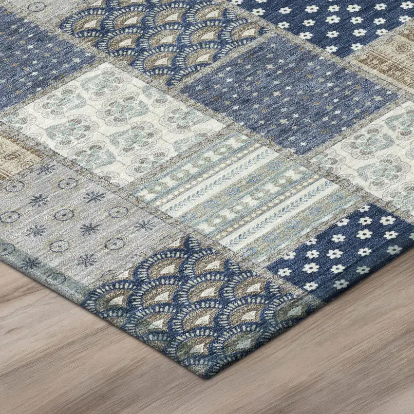 Navy Blue And Blue Patchwork Washable Indoor Outdoor Area Rug Photo 4