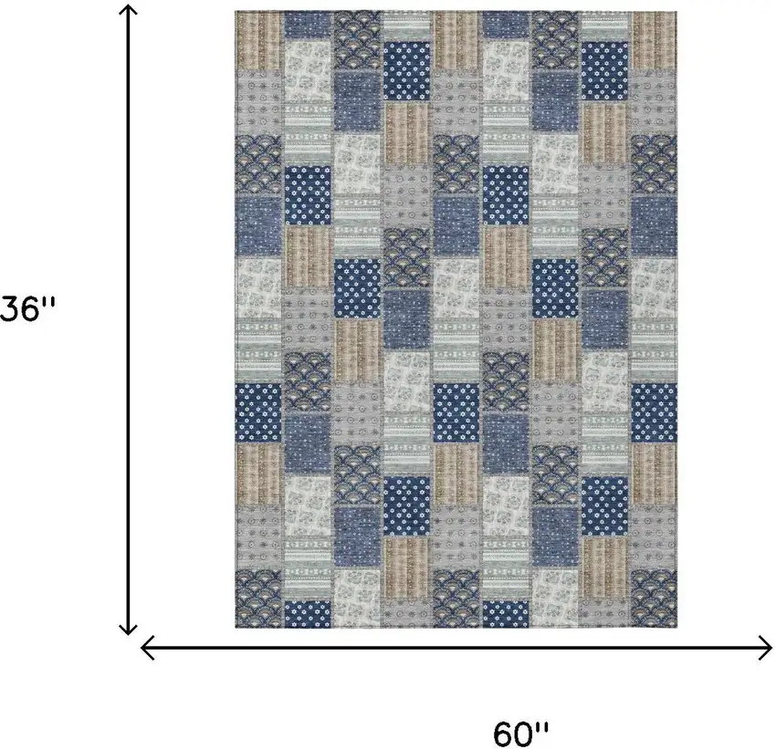 Navy Blue And Blue Patchwork Washable Indoor Outdoor Area Rug Photo 6