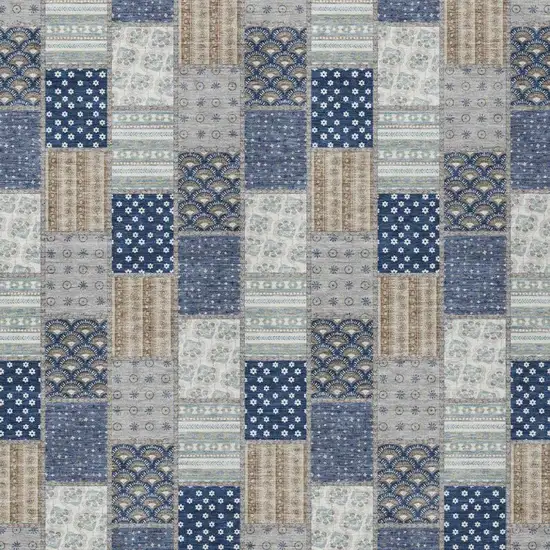 Navy Blue And Blue Patchwork Washable Indoor Outdoor Area Rug Photo 3