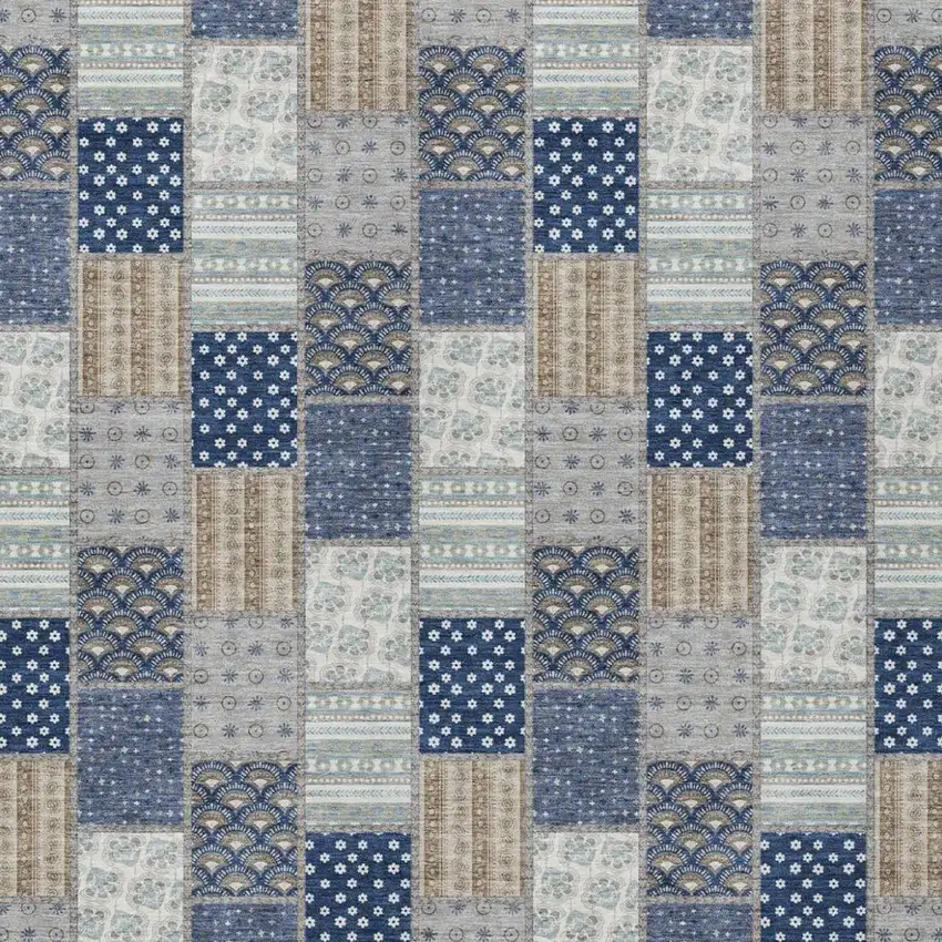 Navy Blue And Blue Patchwork Washable Indoor Outdoor Area Rug Photo 3
