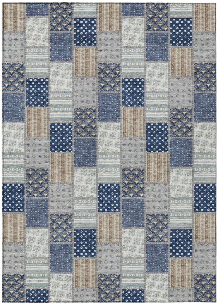 Navy Blue And Blue Patchwork Washable Indoor Outdoor Area Rug Photo 1